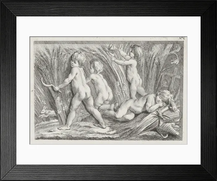 Framed Print : Nude children shearing wheat; an allegory of Summer; after a bas-relief on the Fonta... after 1745. Creator: Anon Framed Print : Nude children shearing wheat; an allegory of Summer; after a bas-relief on the Fonta... after 1745. Creator: Anon