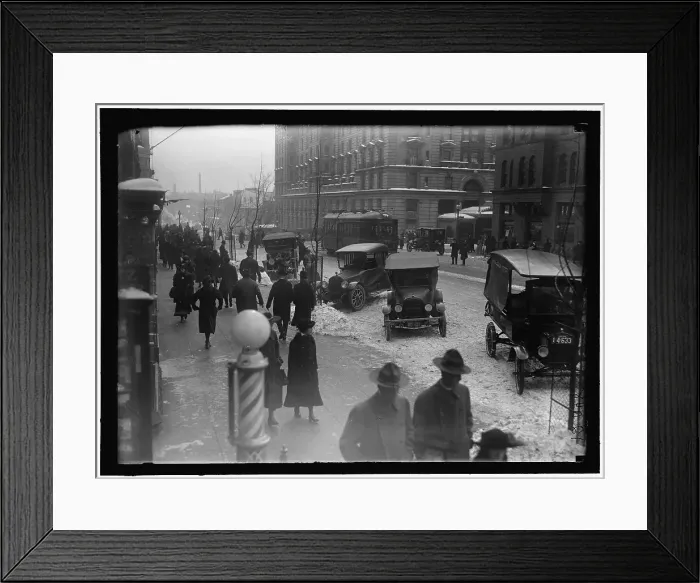 Framed Print : Street scene, with snow, Washington, D.C. between 1913 and 1918. Creator: Harris & Ewing. Street scene, with snow, Washington, D.C. between 1913 and 1918. Creator: Harris & Ewing Framed Print : Street scene, with snow, Washington, D.C. between 1913 and 1918. Creator: Harris & Ewing. Street scene, with snow, Washington, D.C. between 1913 and 1918. Creator: Harris & Ewing