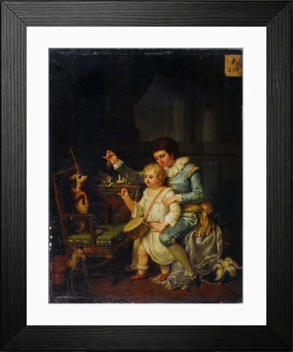 Framed Print : Children playing with a dog, 1783. Creator: Nicolas Andre Monsiau Framed Print : Children playing with a dog, 1783. Creator: Nicolas Andre Monsiau
