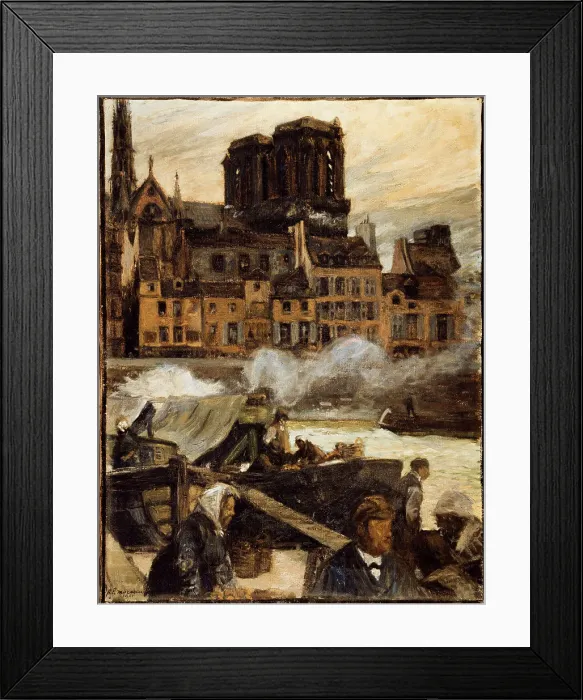 Framed Print : Notre-Dame and the Quai aux Fleurs seen from the apple market, in 1901. Creator: Pierre Louis Moreau Framed Print : Notre-Dame and the Quai aux Fleurs seen from the apple market, in 1901. Creator: Pierre Louis Moreau