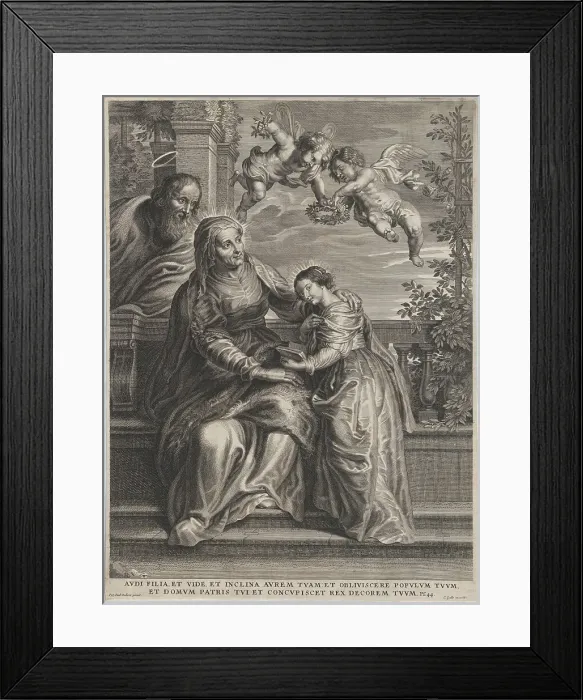 Framed Print : The education of the Virgin, with Saint Anne and the Virgin Mary reading with two p... ca. 1600-50. Creator: Anon Framed Print : The education of the Virgin, with Saint Anne and the Virgin Mary reading with two p... ca. 1600-50. Creator: Anon