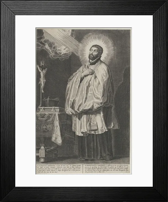 Framed Print : Saint Francis Xavier with a divine light emanating towards him from the upper left, with a... 1622. Creator: Anon