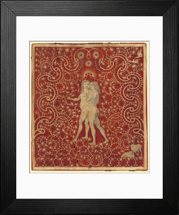 Framed Print : Adam and Eve in the Garden with a Pair of Sheep and a Pair of Doves, 1780s?. Creator: Unknown Framed Print : Adam and Eve in the Garden with a Pair of Sheep and a Pair of Doves, 1780s?. Creator: Unknown