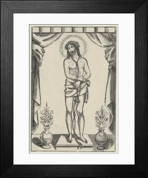 Framed Print : Christ standing with a rope around his neck and blood dripping down his face Creator: Anon Framed Print : Christ standing with a rope around his neck and blood dripping down his face Creator: Anon