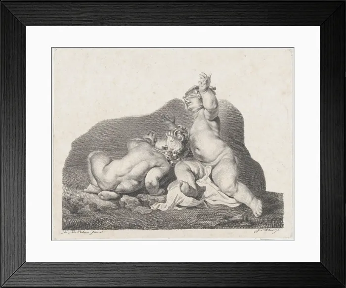 Framed Print : Two children lying on the ground, one seen from behind, 19th century. 19th century. Creator: Anon Framed Print : Two children lying on the ground, one seen from behind, 19th century. 19th century. Creator: Anon