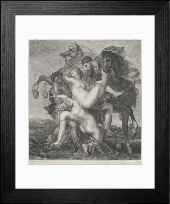 Framed Print : Phoebe and Hilaera, the daughters of Leucippus, being abducted by Castor and Pol... ca. 1750-1800. Creator: Anon Framed Print : Phoebe and Hilaera, the daughters of Leucippus, being abducted by Castor and Pol... ca. 1750-1800. Creator: Anon