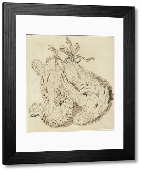 Framed Print : Two Dead Chickens, 18th century. Creator: Unknown Framed Print : Two Dead Chickens, 18th century. Creator: Unknown