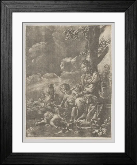 Framed Print : The Holy Family with the infant Saint John kissing Christ's feet, 1640-60. Creator: Anon Framed Print : The Holy Family with the infant Saint John kissing Christ's feet, 1640-60. Creator: Anon