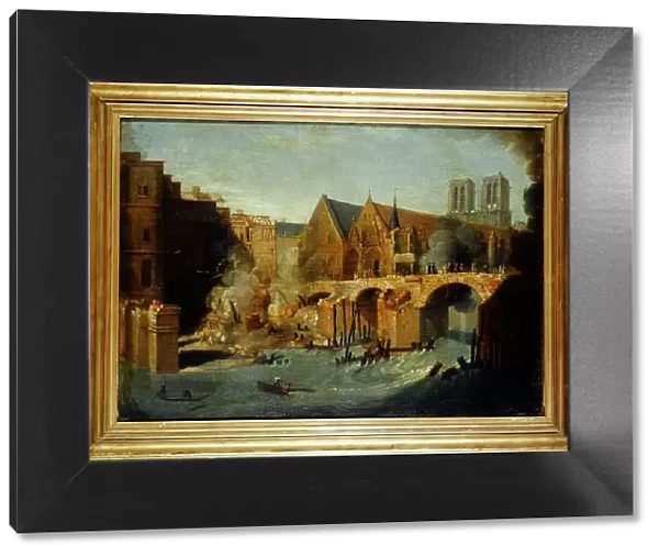 The Petit-Pont, after the fire of 1718, between 1701 and 1800. Creator: Jean-Baptiste Oudry