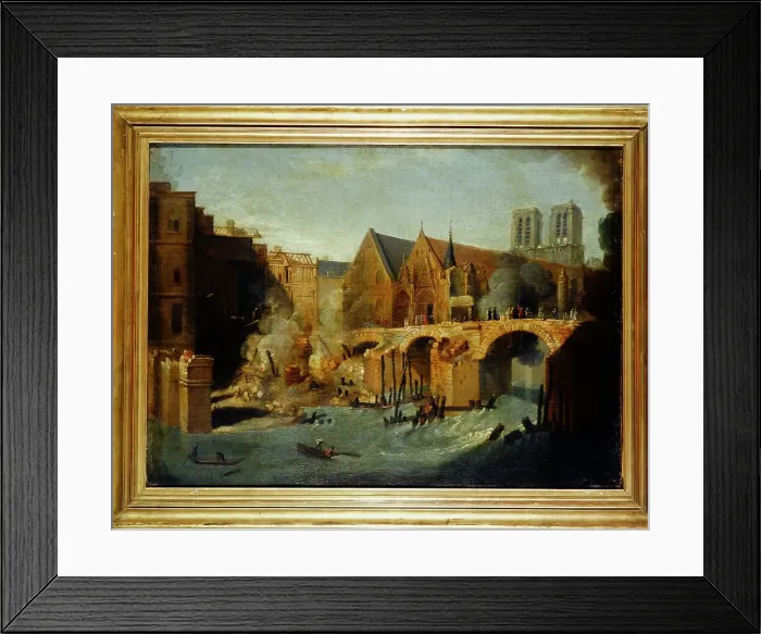 Framed Print : The Petit-Pont, after the fire of 1718, between 1701 and 1800. Creator: Jean-Baptiste Oudry Framed Print : The Petit-Pont, after the fire of 1718, between 1701 and 1800. Creator: Jean-Baptiste Oudry