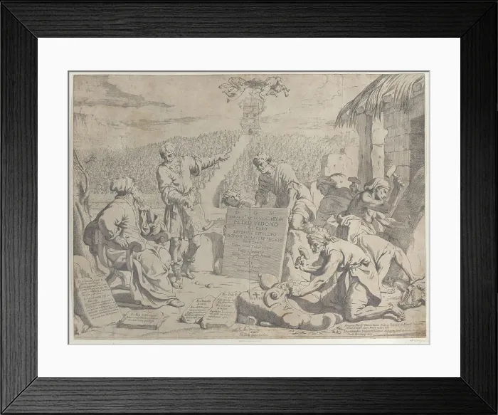 Framed Print : Stonemasons carving the arms of the Bolognese Cardinal Petro Vidono, under his direction... 1663. Creator: Anon Framed Print : Stonemasons carving the arms of the Bolognese Cardinal Petro Vidono, under his direction... 1663. Creator: Anon