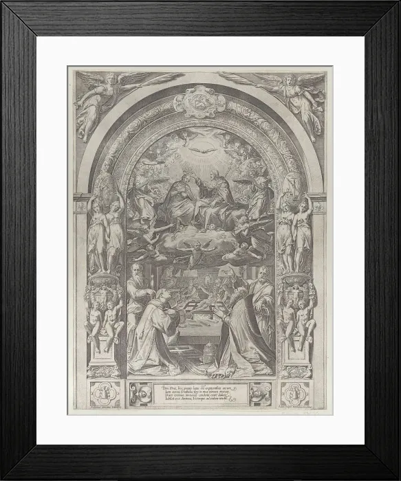 Framed Print : Saints Lawrence, Sixtus, Peter, and Paul adoring the Coronation of the Virgin by Chris... ca. 1576. Creator: Anon Framed Print : Saints Lawrence, Sixtus, Peter, and Paul adoring the Coronation of the Virgin by Chris... ca. 1576. Creator: Anon