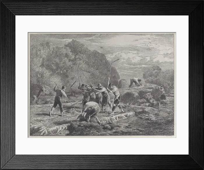 Framed Print : Men thrashing, 1800-1900. Creator: Anon Framed Print : Men thrashing, 1800-1900. Creator: Anon