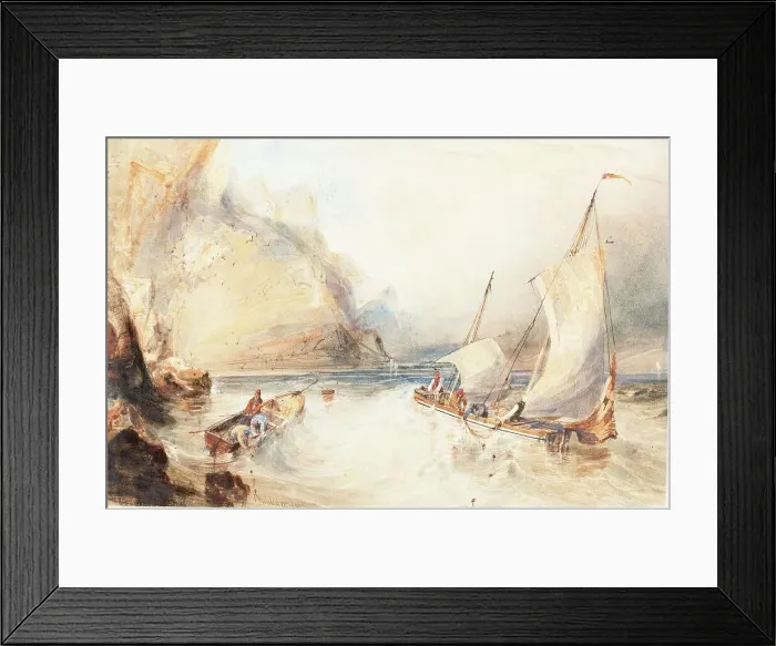 Framed Print : French Fishing Boats off a Rocky Coast, 1833. Creator: William Callow Framed Print : French Fishing Boats off a Rocky Coast, 1833. Creator: William Callow