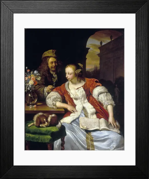 Framed Print : The interrupted song: portrait of the artist and his wife, 1671. Creator: Frans van Mieris Framed Print : The interrupted song: portrait of the artist and his wife, 1671. Creator: Frans van Mieris