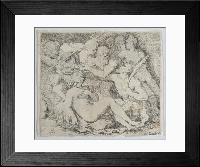 Framed Print : Venus, recumbent on a shell, surrounded by sea gods, 1520-1600. Creator: Anon Framed Print : Venus, recumbent on a shell, surrounded by sea gods, 1520-1600. Creator: Anon