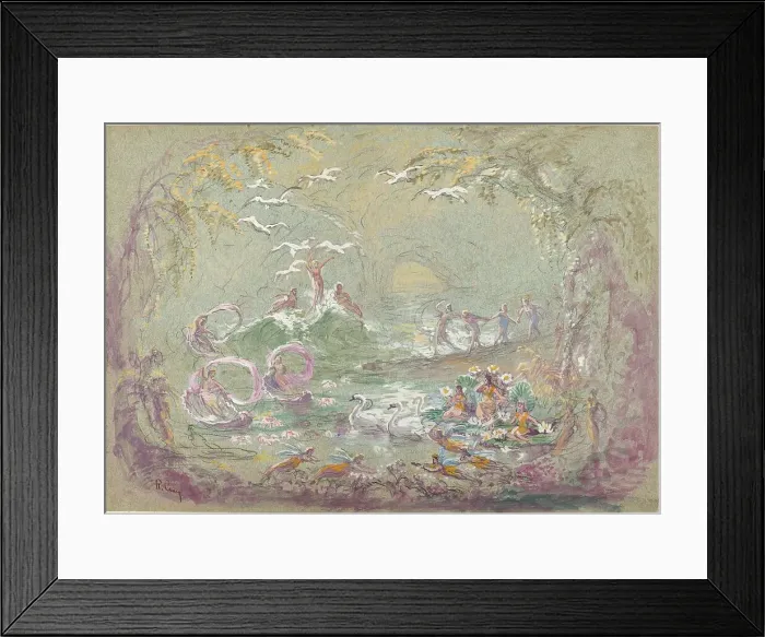Framed Print : Lake Scene with Fairies and Swans. Creator: Robert Caney Framed Print : Lake Scene with Fairies and Swans. Creator: Robert Caney