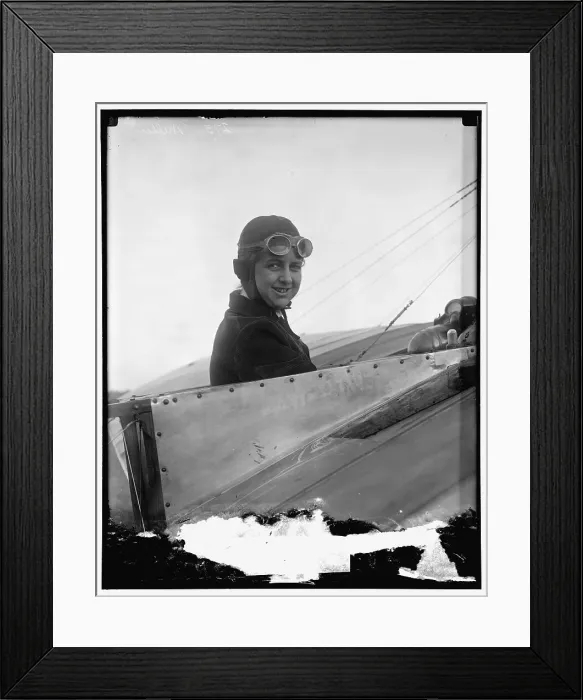Framed Print : Miss Bernetta Miller, Moissant [sic] Aviatrix, in Bleriot plane, between 1910 and 1920. Creator: Harris & Ewing. Miss Bernetta Miller, Moissant [sic] Aviatrix, in Bleriot plane, between 1910 and 1920. Creator: Harris & Ewing