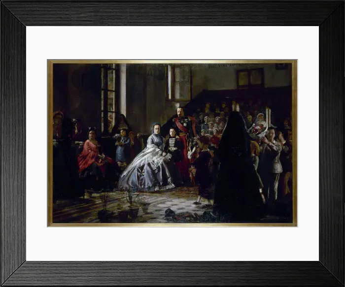 Framed Print : The Emperor, the Empress and the Imperial Prince visiting an orphanage in Fontainebleau, c1867. Creator: Auguste Victor Pluyette Framed Print : The Emperor, the Empress and the Imperial Prince visiting an orphanage in Fontainebleau, c1867. Creator: Auguste Victor Pluyette