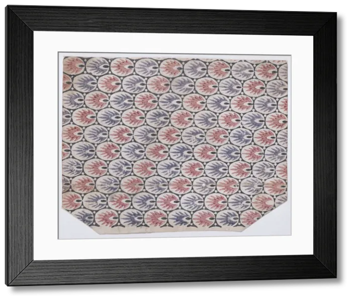 Framed Print : Sheet with overall pattern of pointed shapes within ovals, 19th century. Creator: Anon Framed Print : Sheet with overall pattern of pointed shapes within ovals, 19th century. Creator: Anon