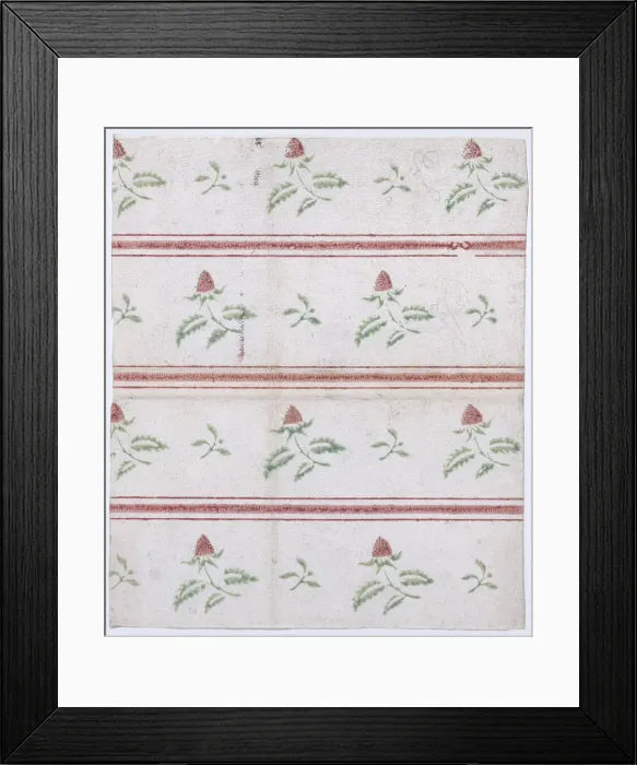 Framed Print : Sheet with overall leaf, flower, and stripe pattern, 19th century. Creator: Anon Framed Print : Sheet with overall leaf, flower, and stripe pattern, 19th century. Creator: Anon