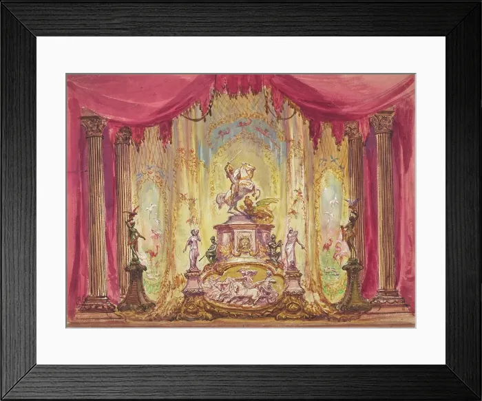 Framed Print : Stage Set with a Statue Of Saint George Slaying the Dragon. Creator: Robert Caney Framed Print : Stage Set with a Statue Of Saint George Slaying the Dragon. Creator: Robert Caney