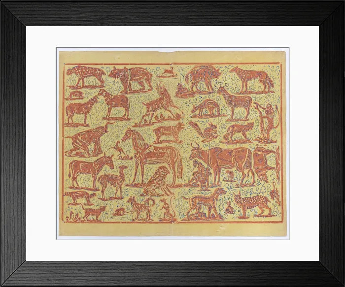 Framed Print : Book cover with overall pattern of animals, 19th century. Creator: Anon Framed Print : Book cover with overall pattern of animals, 19th century. Creator: Anon