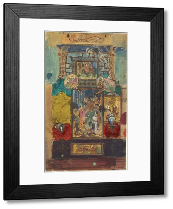 Framed Print : Stage Set Consisting Of Painted Panels, Fabrics, And Fans, 1870 / 1890. Creator: Robert Caney Framed Print : Stage Set Consisting Of Painted Panels, Fabrics, And Fans, 1870 / 1890. Creator: Robert Caney