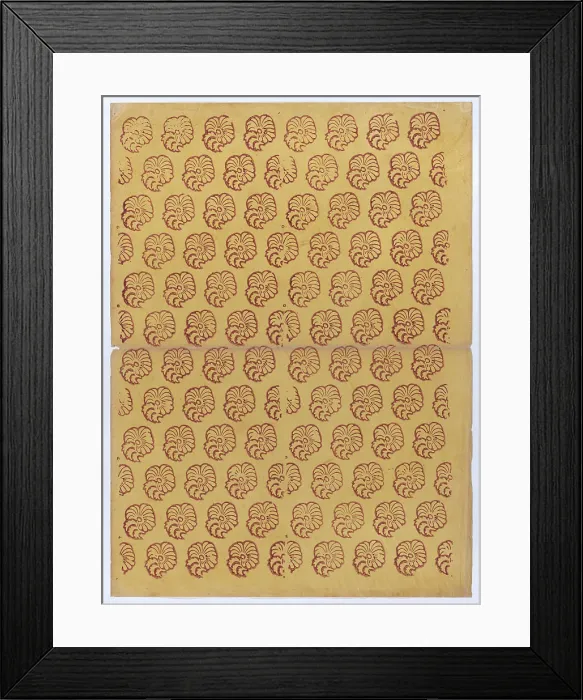 Framed Print : Yellow sheet with overall red abstract pattern, 19th century. Creator: Anon Framed Print : Yellow sheet with overall red abstract pattern, 19th century. Creator: Anon
