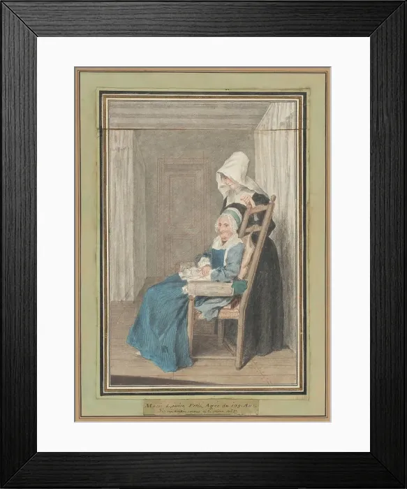 Framed Print : Marie Louise Petit at the Age of 105, with Her Young Nurse, 1765. Creator: Louis de Carmontelle Framed Print : Marie Louise Petit at the Age of 105, with Her Young Nurse, 1765. Creator: Louis de Carmontelle