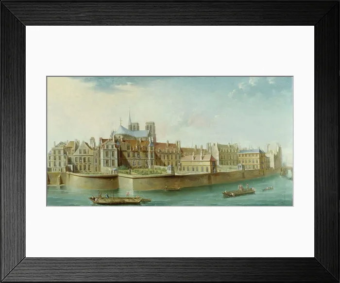 Framed Print : Cloisters of Notre-Dame, seen from Ile Saint Louis (Quai d'Orleans), 1753. Creator: Nicolas Raguenet Framed Print : Cloisters of Notre-Dame, seen from Ile Saint Louis (Quai d'Orleans), 1753. Creator: Nicolas Raguenet