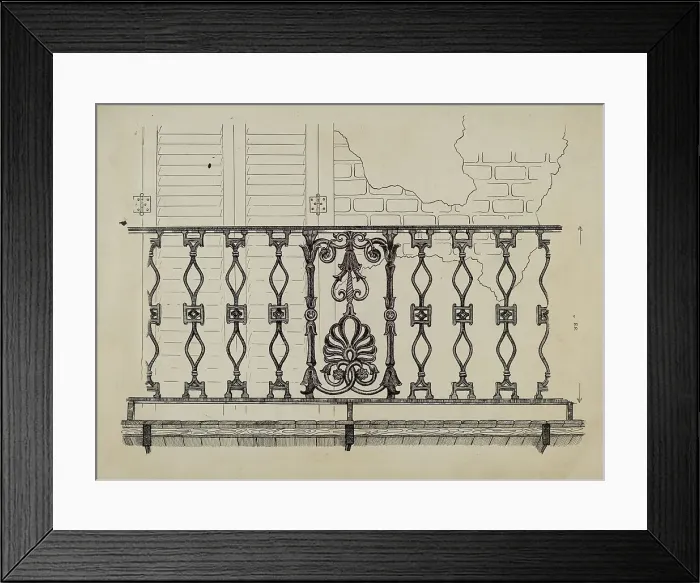 Framed Print : Cast Iron Balcony Rail, c. 1936. Creator: Ray Price