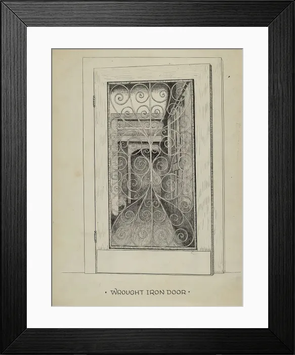 Framed Print : Wrought Iron Door, c. 1936. Creator: Ray Price Framed Print : Wrought Iron Door, c. 1936. Creator: Ray Price