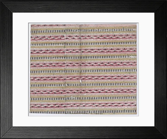 Framed Print : Book cover with overall geometric and stripe pattern, 19th century. Creator: Anon Framed Print : Book cover with overall geometric and stripe pattern, 19th century. Creator: Anon