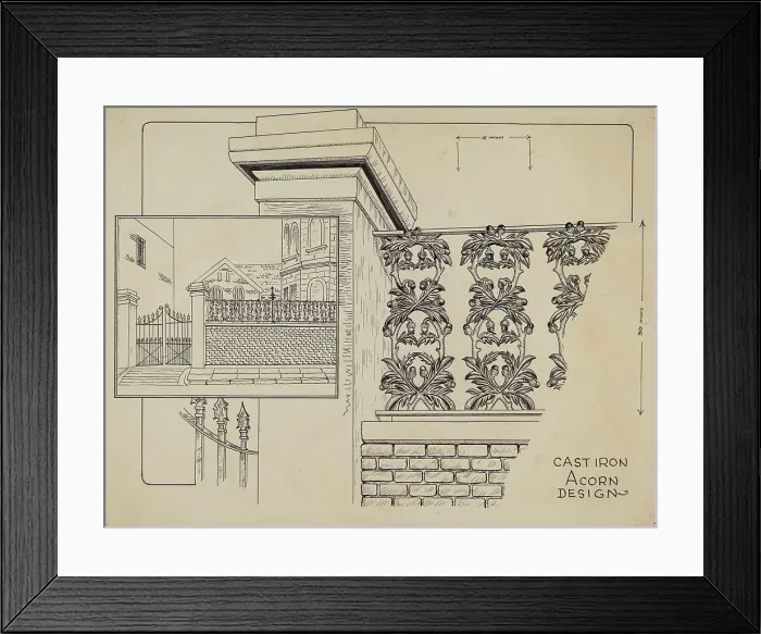 Framed Print : Cast Iron Fence Railing, c. 1936. Creator: Ray Price Framed Print : Cast Iron Fence Railing, c. 1936. Creator: Ray Price