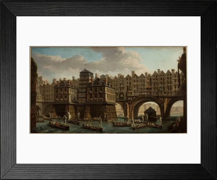 Framed Print : Sailors joust, between Notre-Dame bridge and the Pont au Change, 1751. Creator: Nicolas Raguenet Framed Print : Sailors joust, between Notre-Dame bridge and the Pont au Change, 1751. Creator: Nicolas Raguenet