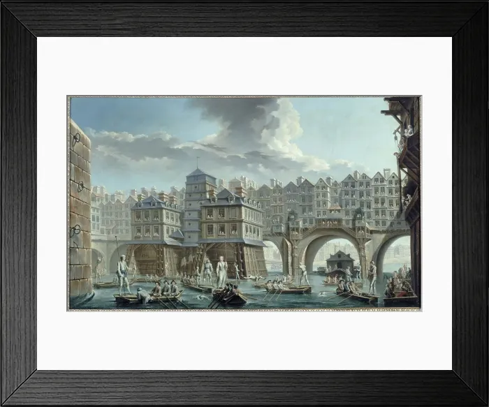 Framed Print : Sailors joust, between Notre-Dame bridge and the Pont au Change, 1756. Creator: Nicolas Raguenet Framed Print : Sailors joust, between Notre-Dame bridge and the Pont au Change, 1756. Creator: Nicolas Raguenet