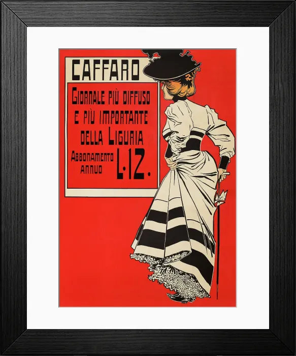 Framed Print : Caffaro Giornale Piu Diffuso e Piu Importante Della Liguria, 1897. Creator: Villa, Aleardo (1865-1906) Framed Print : Caffaro Giornale Piu Diffuso e Piu Importante Della Liguria, 1897. Creator: Villa, Aleardo (1865-1906)