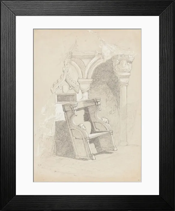 Framed Print : Sketch of Ruined Church Interior with Chair. Creator: John Sell Cotman Framed Print : Sketch of Ruined Church Interior with Chair. Creator: John Sell Cotman