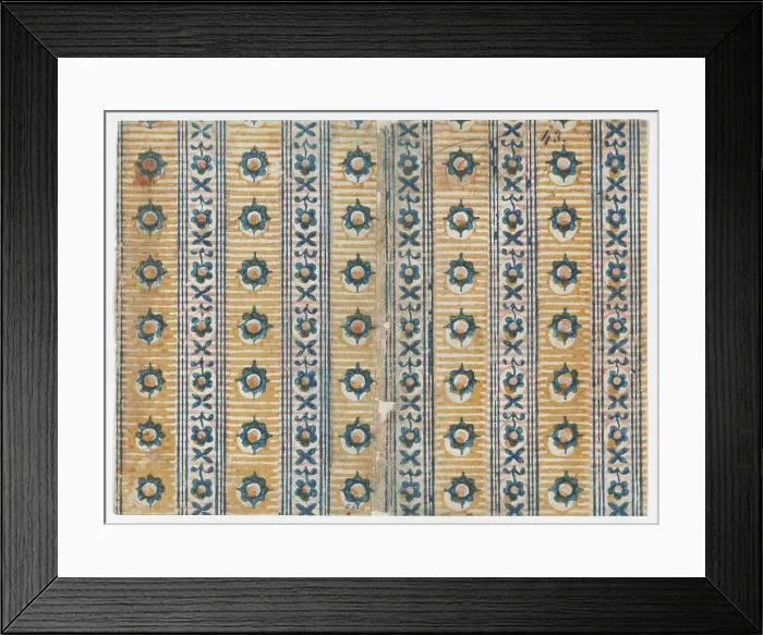 Framed Print : Sheet with five borders with floral and striped patterns, 19th century. Creator: Anon