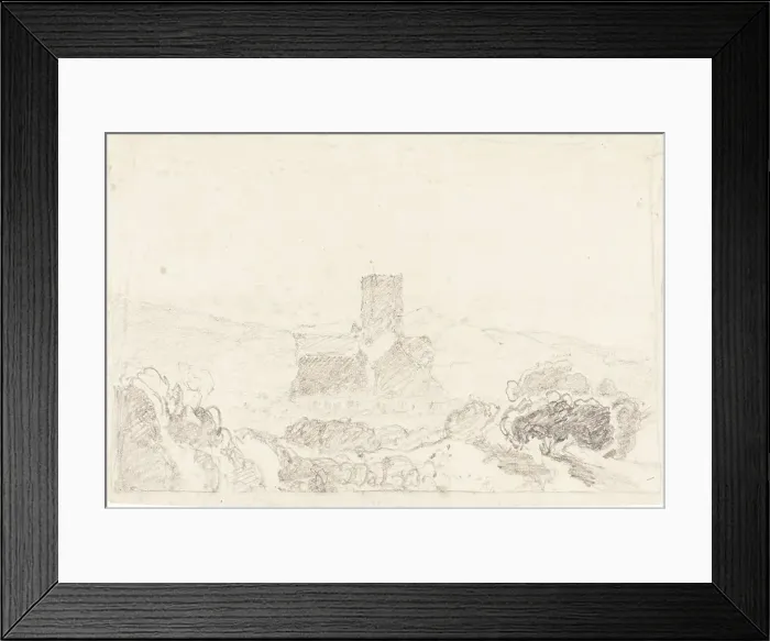 Framed Print : Landscape with Church, first half 19th century. Creator: John Sell Cotman Framed Print : Landscape with Church, first half 19th century. Creator: John Sell Cotman