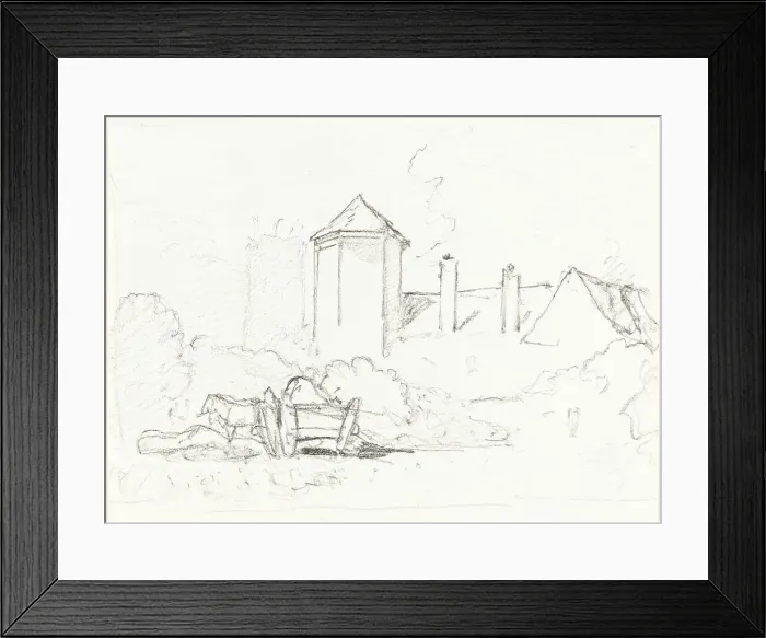Framed Print : Sketch of Buildings with Cart and Horses in Foreground. Creator: John Sell Cotman Framed Print : Sketch of Buildings with Cart and Horses in Foreground. Creator: John Sell Cotman
