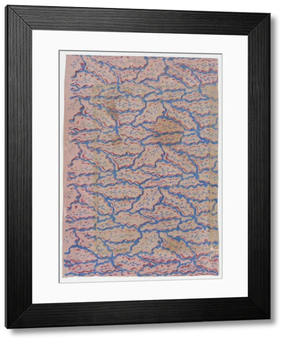 Framed Print : Pink sheet with overall blue abstract pattern, 19th century. Creator: Anon Framed Print : Pink sheet with overall blue abstract pattern, 19th century. Creator: Anon