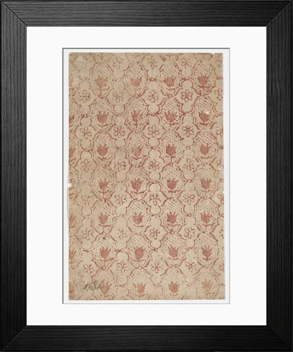 Framed Print : Sheet with overall lattice pattern with flowers, 19th century. Creator: Anon
