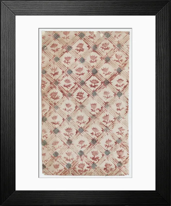 Framed Print : Sheet with grid and floral pattern, 19th century. Creator: Anon Framed Print : Sheet with grid and floral pattern, 19th century. Creator: Anon