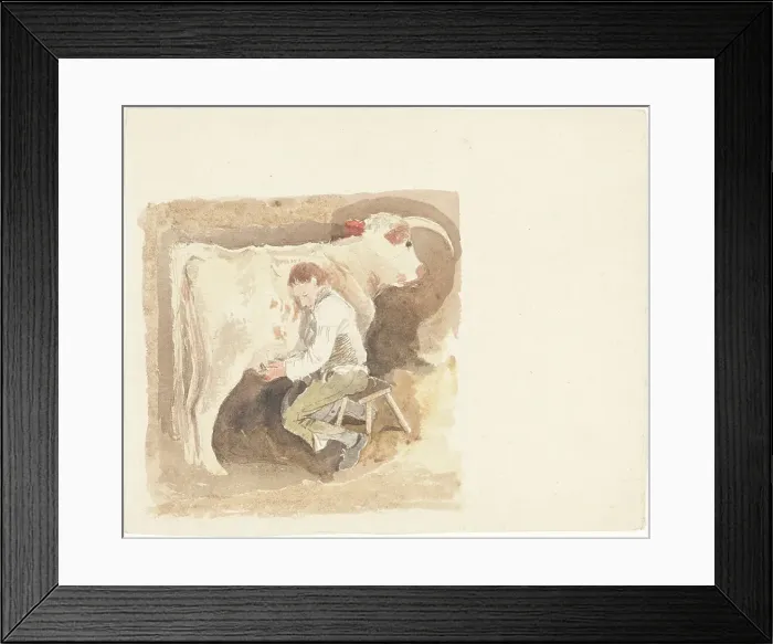 Framed Print : Boy Milking Cow. Creator: John Sell Cotman Framed Print : Boy Milking Cow. Creator: John Sell Cotman