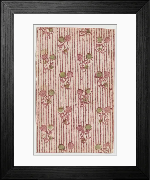 Framed Print : Sheet with overall striped pattern with circles, 19th century. Creator: Anon Framed Print : Sheet with overall striped pattern with circles, 19th century. Creator: Anon