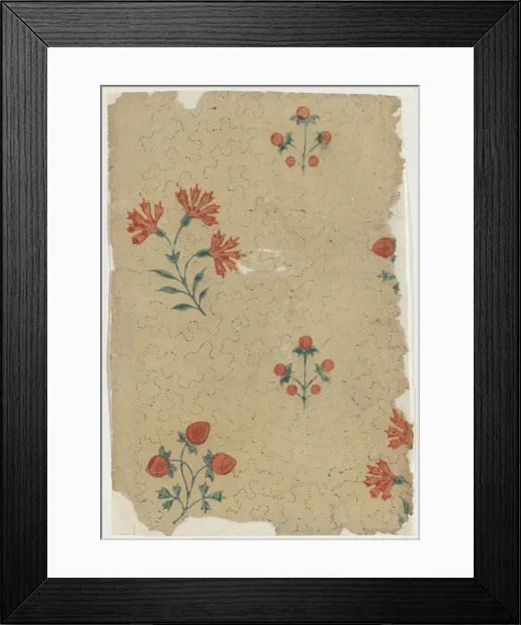 Framed Print : Sheet with overall dot pattern with bouquets, 19th century. Creator: Anon Framed Print : Sheet with overall dot pattern with bouquets, 19th century. Creator: Anon