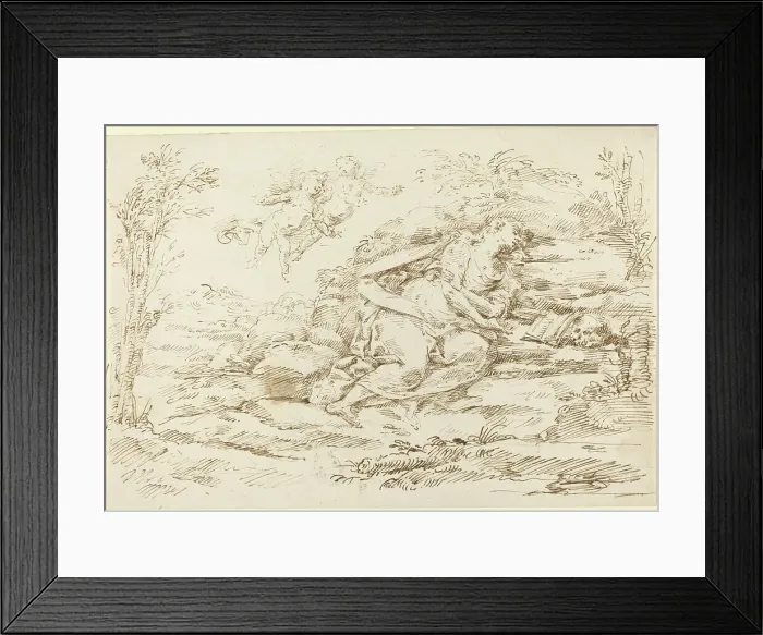 Framed Print : Penitent Magdalene with Angels in a Landscape [recto]. Creator: Donato Creti