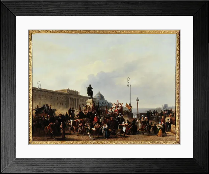 Framed Print : Masquerade on the Pont-Neuf, 1830. Creator: Guillaume Frederic Ronmy Framed Print : Masquerade on the Pont-Neuf, 1830. Creator: Guillaume Frederic Ronmy